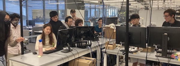 students in a robot lab